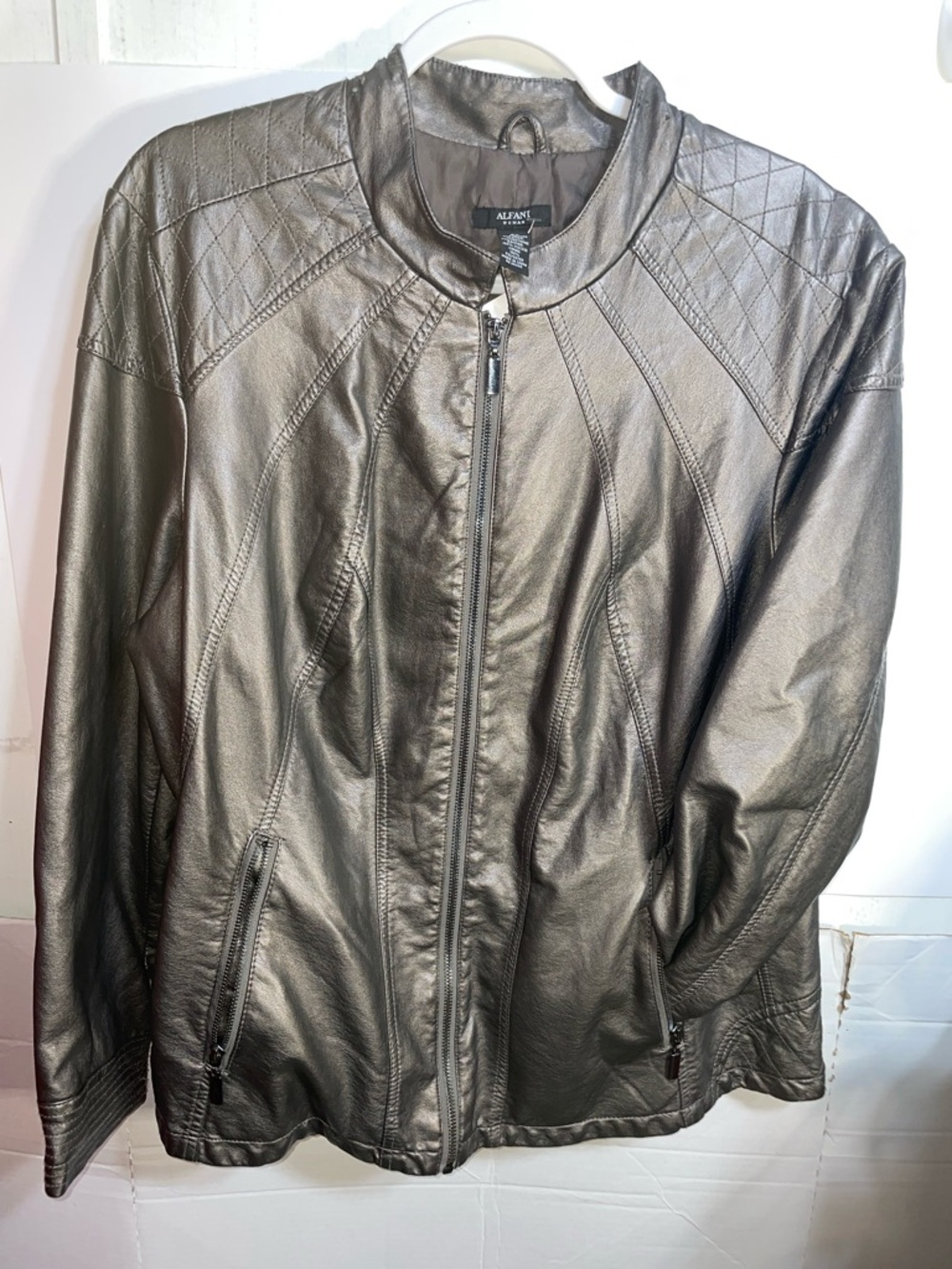 Alfani Metallic Zip-Front Leather Jacket
